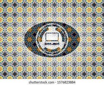 laptop icon inside arabesque style badge. arabic decoration.