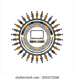 icono del portátil dentro del emblema árabe. Decoración árabe. 