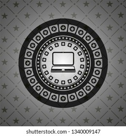 laptop icon inside black emblem. Vintage.