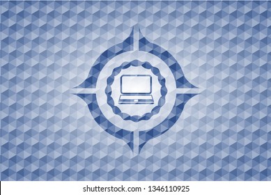 laptop icon inside blue hexagon badge.