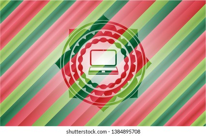 laptop icon inside christmas badge background.