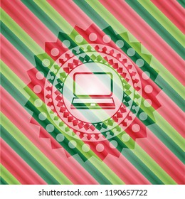 laptop icon inside christmas colors style emblem.