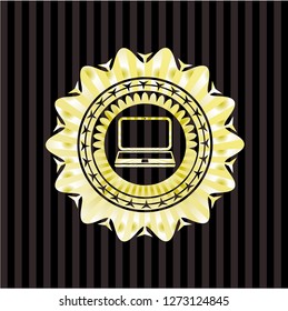 laptop icon inside gold emblem