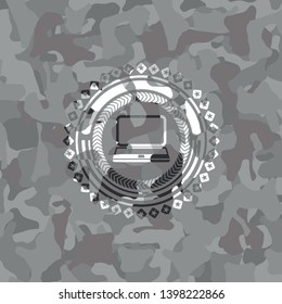 laptop icon inside grey camo texture