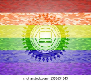 laptop icon inside lgbt colors emblem 