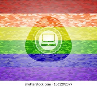 laptop icon inside lgbt colors emblem 