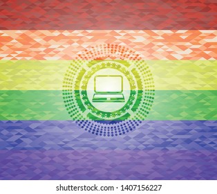 laptop icon inside lgbt colors emblem 
