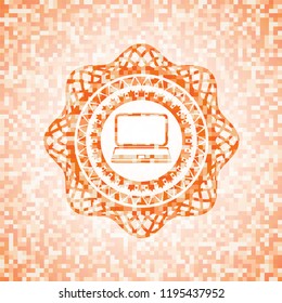 laptop icon inside orange mosaic emblem