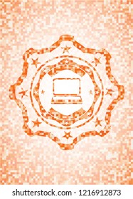 laptop icon inside orange mosaic emblem