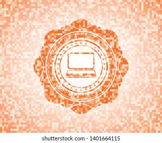 laptop icon inside orange mosaic emblem