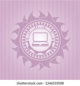 laptop icon inside pink icon or emblem