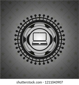 laptop icon inside realistic dark emblem