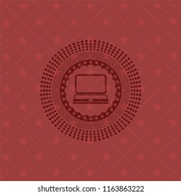 laptop icon inside red emblem. Vintage.