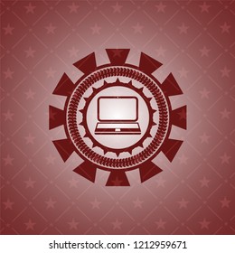 laptop icon inside red emblem. Retro