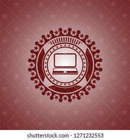 laptop icon inside red emblem. Vintage.