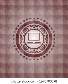 Laptop-Symbol in rotem Symbol mit geometrischem Hintergrund. Nahtlos.
