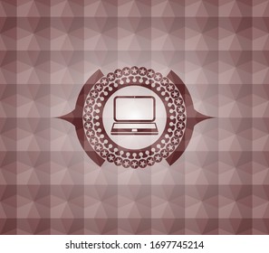 laptop icon inside red geometric emblem. Seamless.