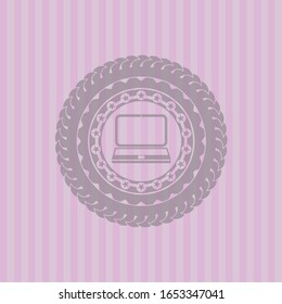 icono de portátil dentro del emblema rosa retro