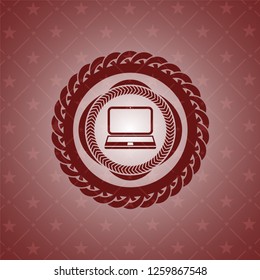 laptop icon inside retro style red emblem