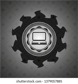 laptop icon inside retro style black emblem
