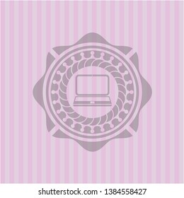 laptop icon inside retro style pink emblem