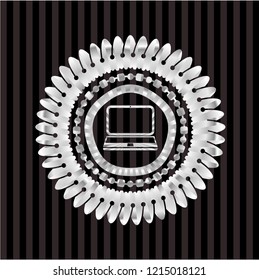 laptop icon inside silver badge or emblem