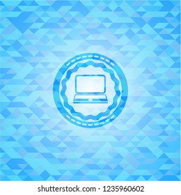 laptop icon inside sky blue mosaic emblem