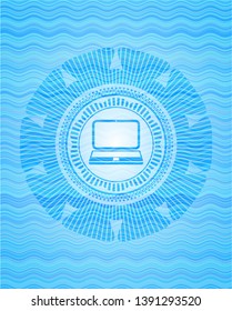 laptop icon inside water concept badge background.