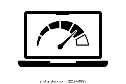 Laptop icon with internet connection speed test on the screen. Internet download speed test on web page. Speed test and network performance information. Signal quality. Vector illustration