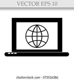 Laptop Icon with Internet - vector icon