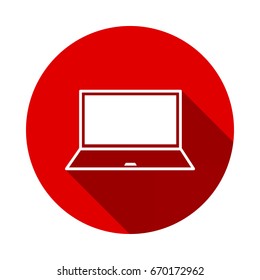 Laptop Icon isolated on red background with long shadow. flat icon