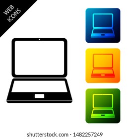 Laptop icon isolated on white background. Computer notebook with empty screen sign. Set icons colorful square buttons. Vector Illustration