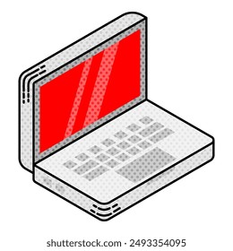 Laptop icon in isometric halftone color vector illustration