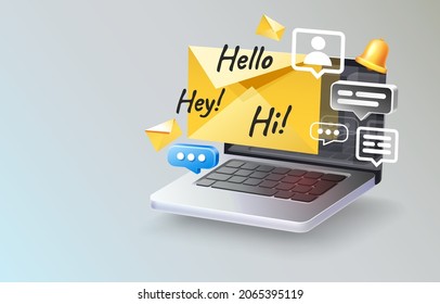 Laptop icon letter, e-mail social media, computer people connection. Vector illustration