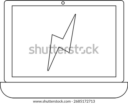 laptop icon and lightning icon with white background.with black lines