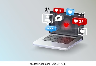 Laptop icon like, follower social media, computer people connection. Vector illustration