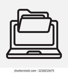 Laptop-Icon im Strichstil zu Ordnern, zur mobilen App-Präsentation auf der Website