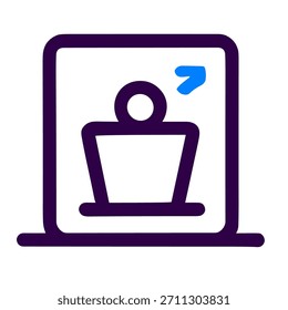 Icono del ordenador portátil. Una Ilustración vectorial lineal del icono del ordenador portátil aislado en el fondo blanco.