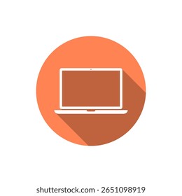 Laptop icon with long shadow. Modern computer device for digital work and internet symbol