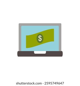 laptop icon with money, simple flat style, illustration, logo sign symbol pictogram template, for ui or ux isolated on white for mobile app, editable