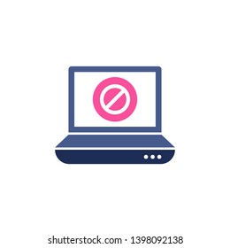 Laptop icon with not allowed sign. Notebook icon and block, forbidden, prohibit symbol 