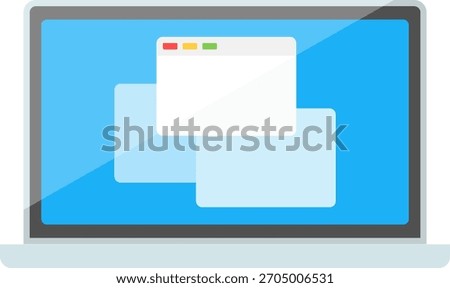 Laptop icon. Notebook with open tabs isolated on white background. Vector cartoon illustration, poster. Vector image.