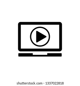 Laptop icon.  notebook with play button on screen. Computer symbol