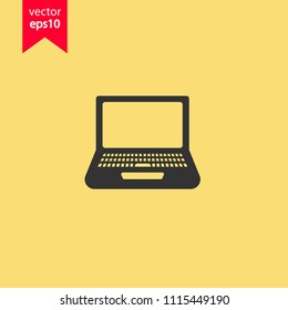Laptop icon. Notebook icon. Portable computer icon. Yellow background. EPS 10 vector flat sign.