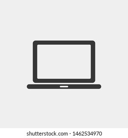 Laptop icon. Office and home computer. Modern portable pc. Isolated vector illustration in white background. Flat style. Black symbol for web design. Personal electronic device.