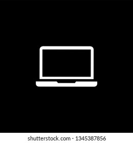 Laptop Icon On Black Background. Black Flat Style Vector Illustration.