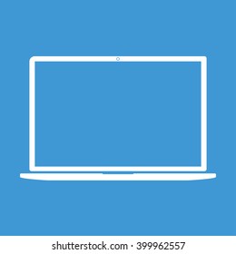 Laptop icon on blue background.