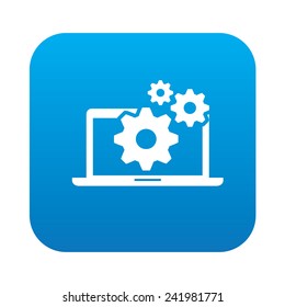 Laptop icon on blue button background,clean vector