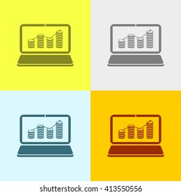Laptop Icon on Four Different Backgrounds. Eps-10.
