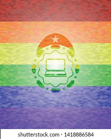laptop icon on mosaic background with the colors of the LGBT flag